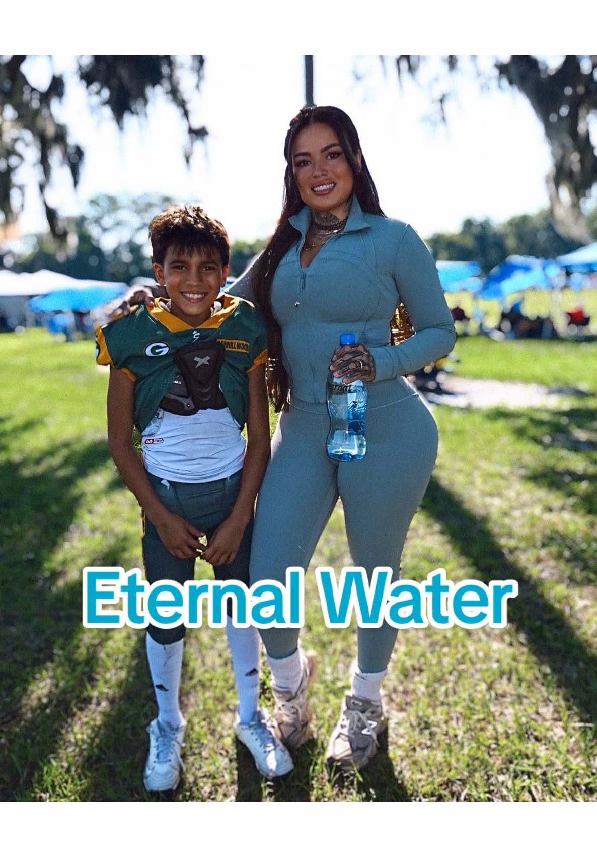 Getting my son ready for his 11U football game 💪🏈 Keeping him hydrated with @Eternal Water is key to making sure he goes into the game strong, healthy, and ready to give it his all. #Eternalist #EternalAthlete #NaturalAkalineWater #EternalWater #YouthFootball