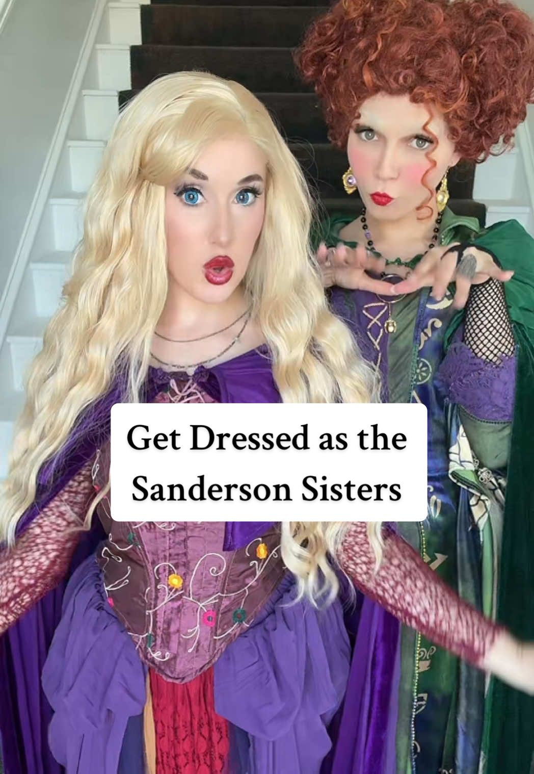 get dressed with us as Sarah and Winnie Sanderson! hocus pocus is THE Halloween film and you can’t convince me otherwise #partyprincess #disneyworld #hocuspocus #halloween #sarahsandersonmakeup 