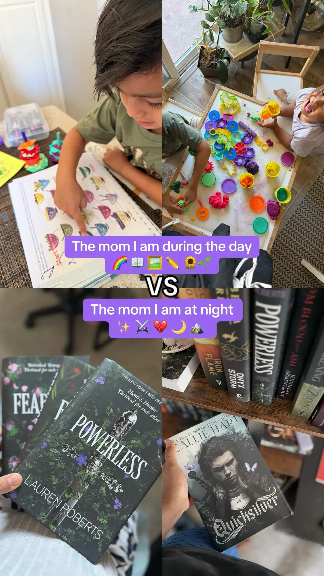 If this is your vibe too, I wanna be friends! Because let’s face it, the only way I can rock it as a homeschooling mom of 3 during the day, is by becoming the Romantasy obsessed mom every single night haha You too?? #homeschoolingmom  #booktokmom #fantasyromancebooks  #booklovermom #sahmlifestyle 