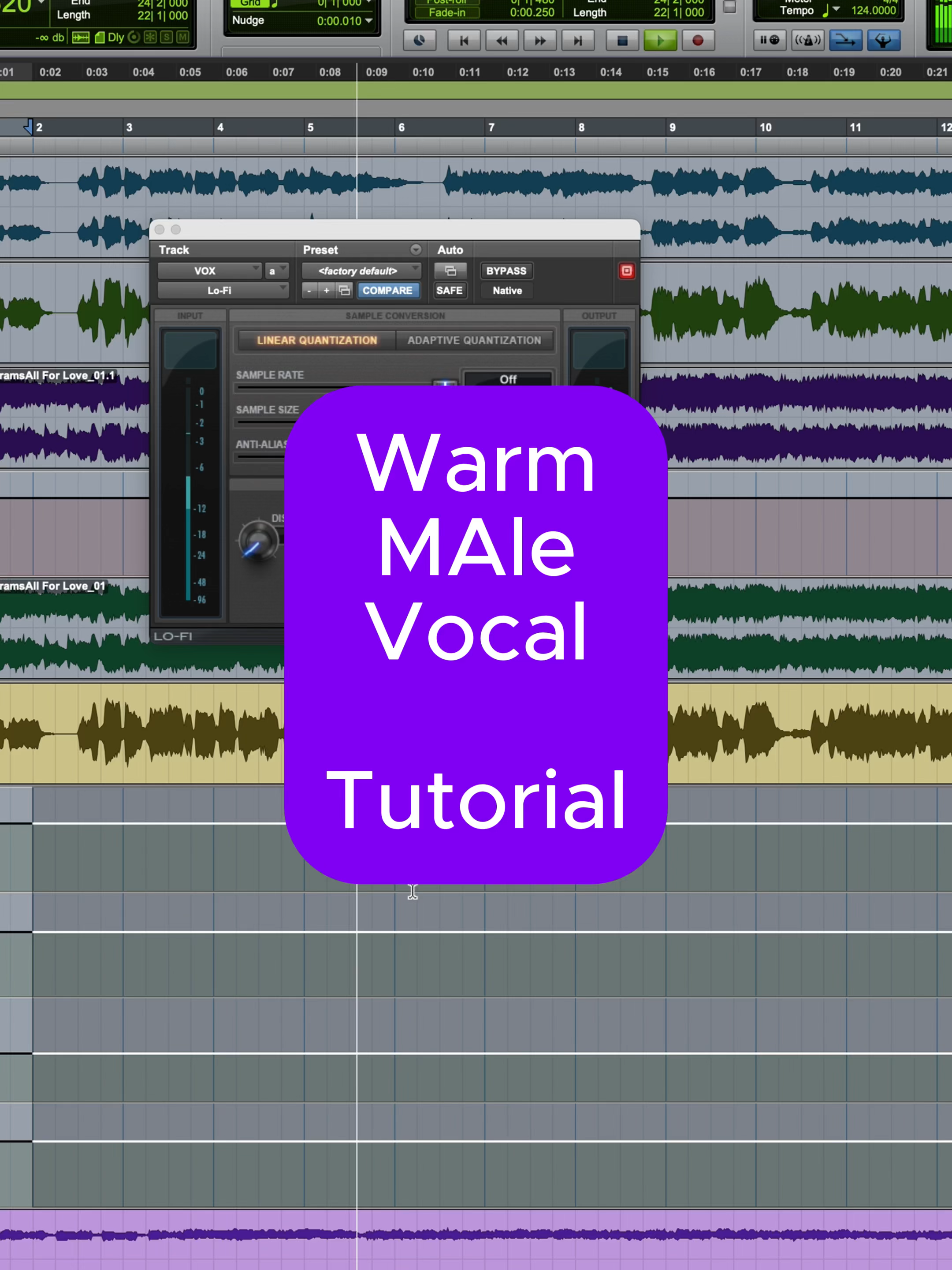 Warm Male Vocal Sound tutorial Lofi Rcomp Compressor SSL EQ Ozone Stabalizer Microshift Plate Reverb Waves Doubler octave down Soundtoys Delay 