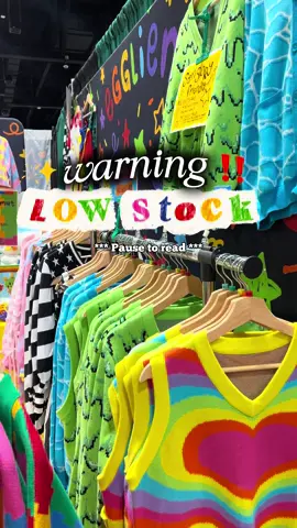 ✨🌈 Low and out of stock warnings! 🌈✨  Please also keep in mind that this is my ONLINE Inventory. I have already shipped all my stock for Kumoricon and that is in addition to these numbers. 📦But because I’m running low on a lot of sizes, I thought I would give y’all a heads up as the holidays are approaching. 💖 I still can’t believe we are running low on clown cardigans though, it hasn’t even been a year since I ordered double what I normally do 😅 Please keep in mind that I still plan on restocking: - Roller Rink Carpet Cardi 🛼 - Playground Clown Collection ❤️💛💙💚 IF I plan to restock any of the designs in this reel, please know it would be after these two collections/items ^^ #funkycardigan #clowncoreclothing #dopaminedressing 