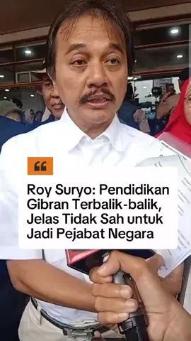 Roy Suryo mengklaim bahwa ijazah SMA Wakil Presiden, Gibran Rakabuming Raka tidak beres. Pasalnya dalam urutan pendidikan akademik Gibran dinilai terbalik-balik sehingga tidak sah menjadi seorang pejabat. #gibran #ijazah #roysuryo #fyp #viral 