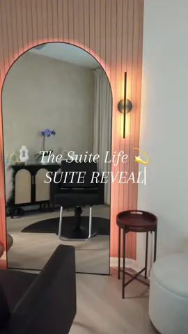 At last, the suite reveal!  Shout out to my hubby and sister in law for bringing my vision full circle.  Hope y’all love it as much as I do. #suitereveal #salonaesthetics #fyp #salonsuite #neutralsalonsuite f