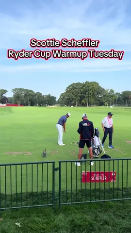 Scottie Scheffler warming up before his practice round on Tuesday. #RyderCup #bethpageblack #scottiescheffler #teamusa #rydercup2025 
