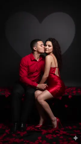 #ia #gemini #fotocasal @JenniferAlves_oficial: Oi galera fico feliz que tenham gostado aqui vai o prompt: Prompt para a Foto de Casal Uma foto de estúdio de um casal posando em um ambiente romântico. O fundo é escuro/preto. Um foco de luz forte, posicionado atrás do casal, projeta uma grande sombra de coração na parede preta atrás deles. O Casal: • O homem: Veste uma camisa social vermelha de manga longa e calças escuras/pretas. Ele está inclinado para a direita, beijando a bochecha da mulher. Ele segura a mão dela com a mão direita. • A mulher: Veste um mini-vestido de cetim vermelho justo, com alças finas e um decote nas costas. Ela tem cabelo castanho escuro e encaracolado/ondulado. Ela usa sapatos de salto alto vermelhos (scarpin). Ela olha diretamente para a câmera. O Cenário/Ambiente: • O casal está sentado em uma superfície escura/preta (possivelmente um banco ou plataforma). • A superfície em que estão sentados, e o chão ao redor, está coberta por uma grande quantidade de pétalas de rosa vermelhas (ou pétalas de tecido que imitam rosas), intensificando o tema romântico. • A iluminação é dramática e de estúdio, com uma luz principal vinda da frente para iluminar o casal e a luz de fundo criando o efeito de sombra de coração. Estilo e Tom: • Tom: Romântico, sensual, dramático, de ensaio fotográfico de casal ou ensaio de Dia dos Namorados. • Cores principais: Vermelho e preto. • Estilo de fotografia: Fotografia de estúdio, retrato de casal de alta qualidade.