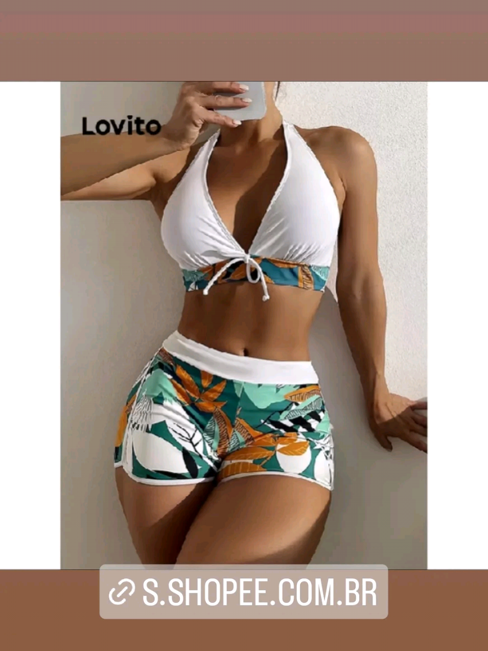 Dê uma olhada em Lovito Conjuntos De Biquíni Sexy Plantas Arco Conjuntos De Biquíni De Verão Para Mulheres LNL36108 (Branco/Verde/Preto) por R$46,08. Compre na @EditorsSale  sua vitrine Virtual 😉