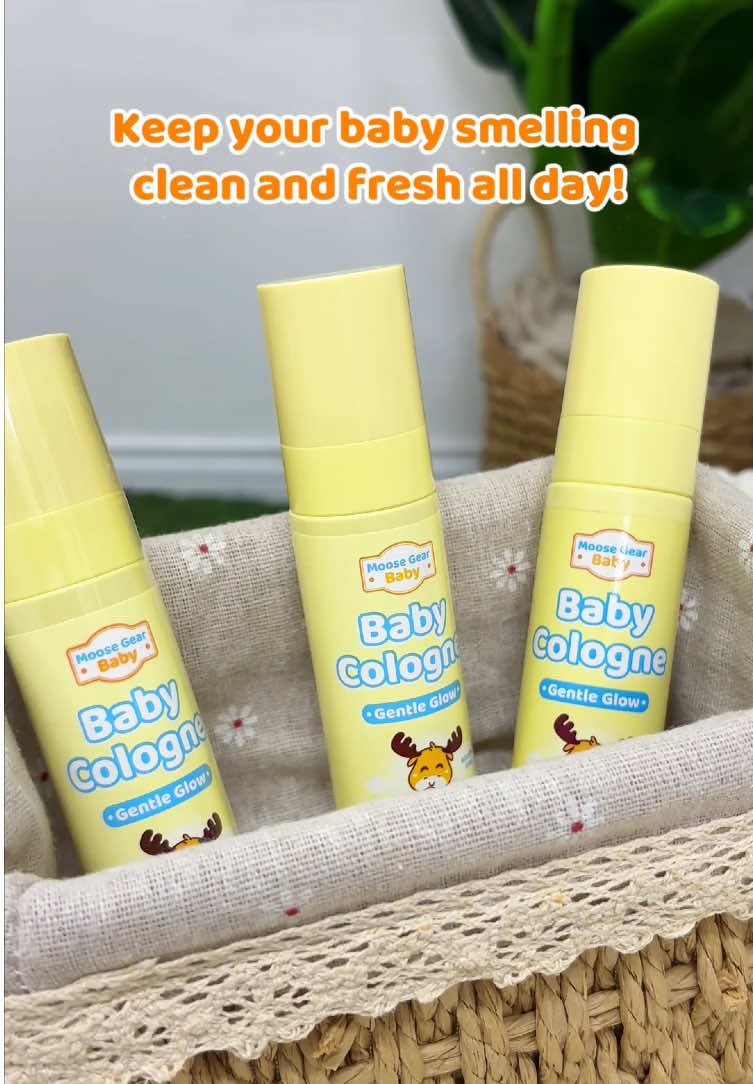 Smell fresh and clean all day with our NEW Baby Cologne! 🍏✨ Infused with a refreshing Green Fruity Floral scent, this alcohol-free cologne is made with a gentle formula that keeps your little one smelling fresh and sweet all day long! 🍃 Get yours now for only P129! #moosegearbabycologne #babycologne #babymusthaves #cologneforbaby #moosegearbabycolognegentleglow