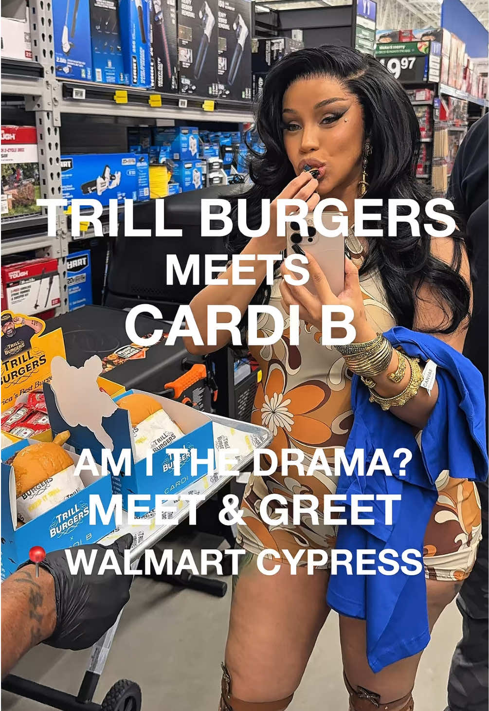 The Trill Fries had @Cardi B dancing 🎶  We pulled up to her Am I The Drama? album meet-and-greet at @Walmart in Houston with a special Trill Burgers Box for the album drop 🍔💿