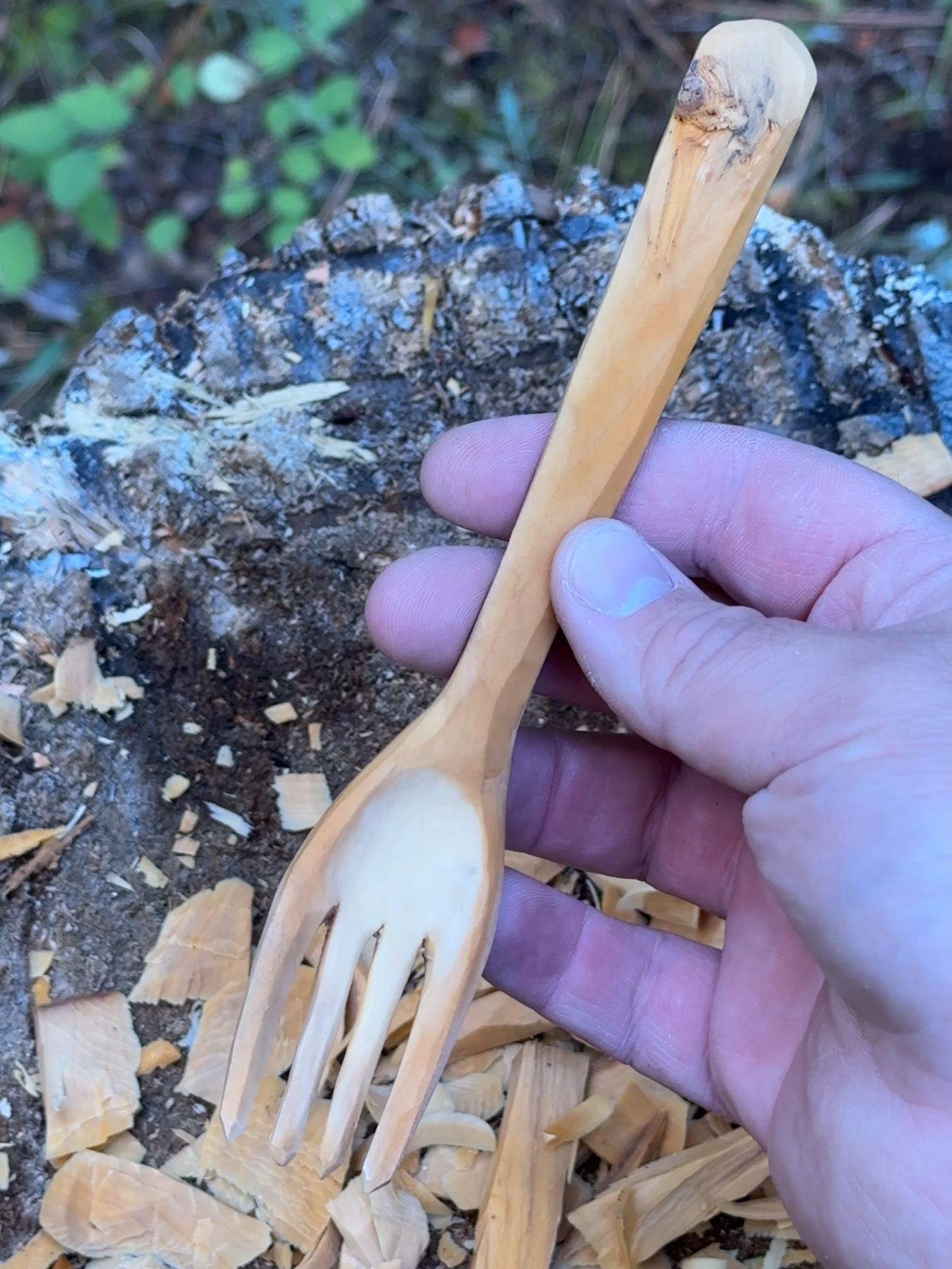 I tried to make a spoon but I forked it up. #bushcraft #asmr #woodworking #forkcarving