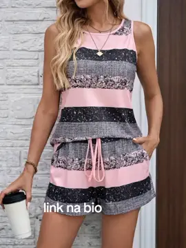 Não perca esta oferta grande na SHEIN! Economize muito agora!​ 🛒EMERY ROSE 2 peças/conjunto Regata casual listrada colorida e shorts com bolso e cordão para mulheres  @neide 