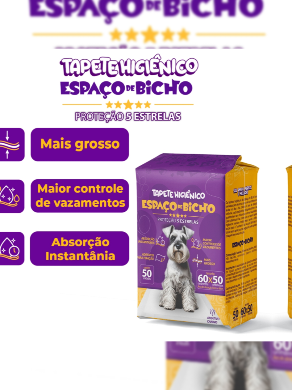🐾 Tapete Higiênico Espaço de Bicho – 50 unidades (50×60 cm) 🚀 Envio imediato! 💸 Só R$ 48,89 🏠 Ideal para treinar seu pet, manter limpeza e evitar cheiros ruins 🔒 Bordas anti‐vazamento para proteger o chão 📦 Link na Bio, ou mande 
