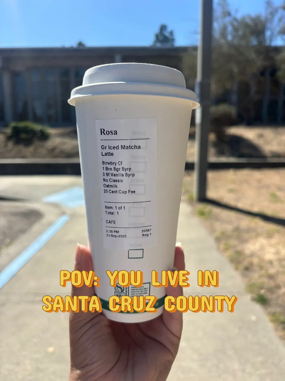 I know we’re compostable to save planet earth but how will I know how green my matcha is? 😫 #santacruzcounty #santacruz #831 #starbucks 