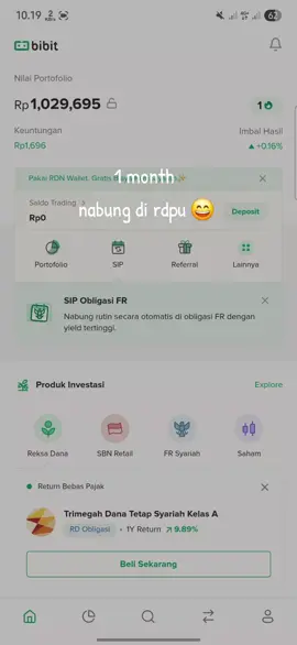 konsisten 1 jt perbulan nabung di bibit 🫡 #bibit #stockbit #fyp #rdpu 