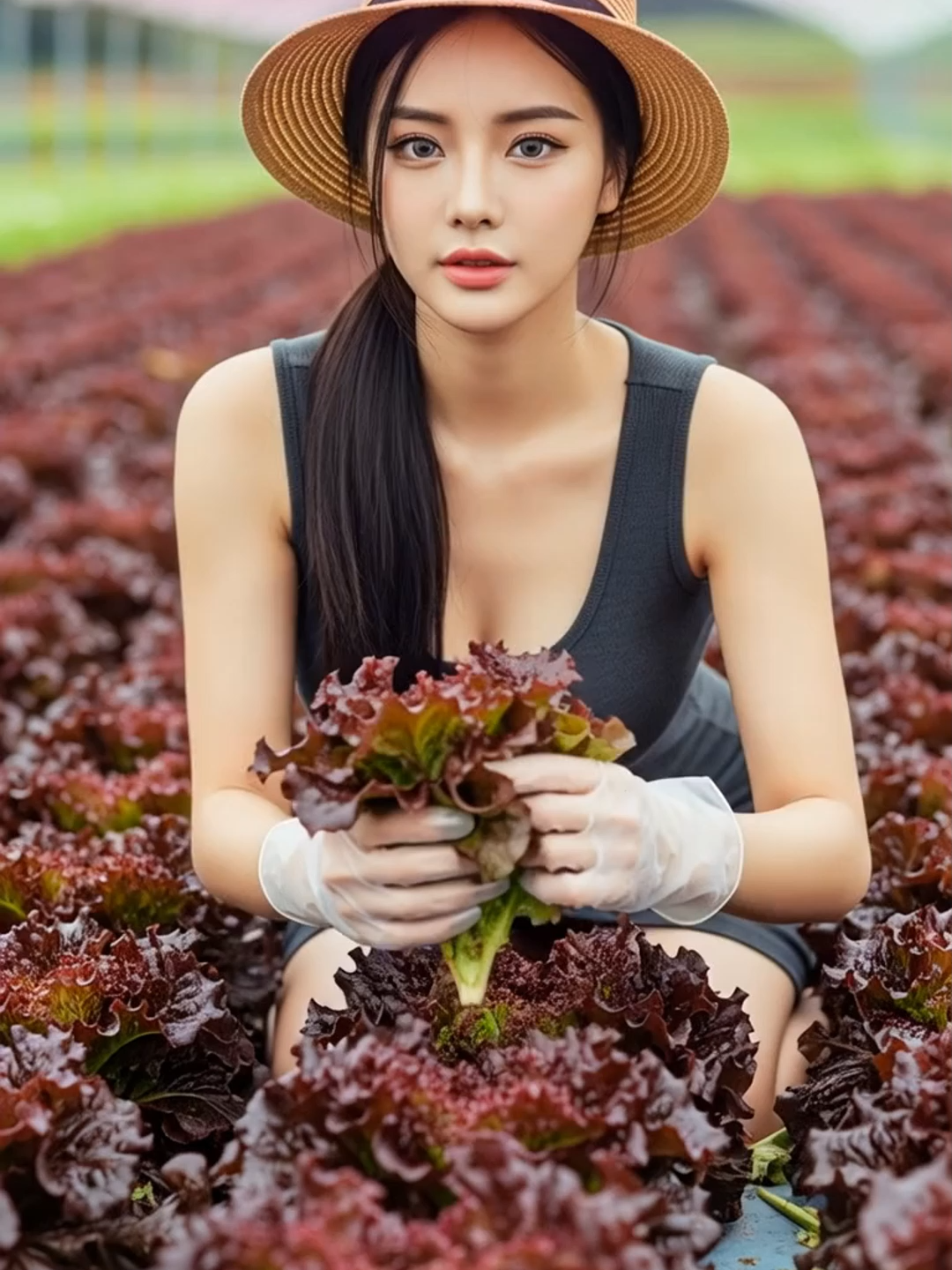 삼겹살엔 꽃상추 🌱✨   도도한 농촌 패션 화보 같은 한 장면, 럭셔리한 상추 수확의 순간!   #상추 #농촌 #삼겹살 #럭셔리룩#상추 #적상추 #농촌패션 #삼겹살엔상추 #농사 #힐링영상 #럭셔리룩 #모델느낌 #fyp #viral #shorts