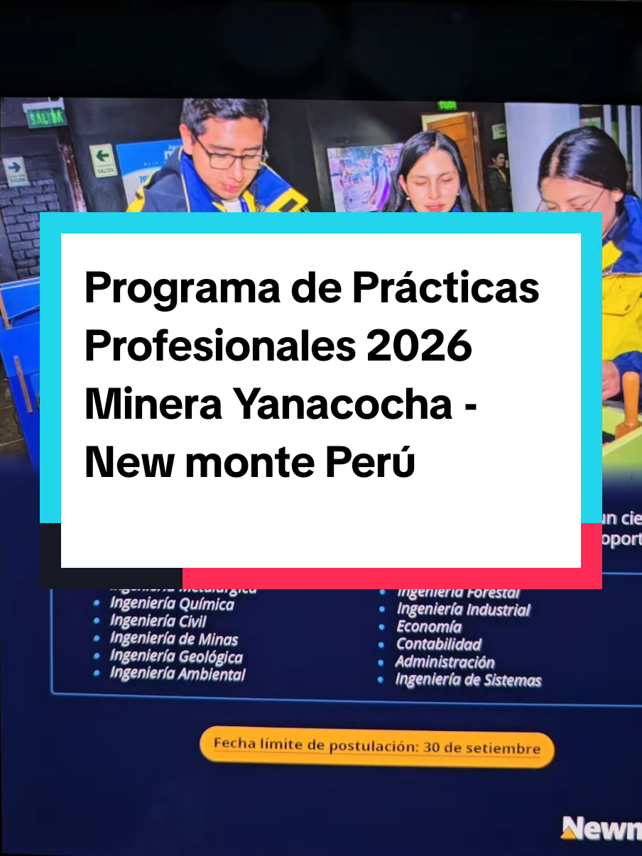 🎓🚀Programa de Prácticas Profesionales Minera Yanacocha 2026 Si eres egresado y/o bachiller 2024 II o 2025 I (no titulado), estás en el tercio superior, buscas crecer profesionalmente, cuentas con disponibilidad para realizar tus prácticas por 12 meses a más de 3600 m.s.n.m. y contribuir a un cierre de mina responsable, ¡este es tu momento! Postula aquí: https://bit.ly/4pEn0oh -------- 👉 En www.practicas.pe te ayudamos a encontrar prácticas REMUNERADAS en el sector público y privado. Centralizamos las convocatorias para practicantes preprofesionales y profesionales del Perú ✅ Es totalmente GRATIS ✅ Todos los días hay nuevas ofertas #practicasprofesionales #minerayanacocha #Newmont #egresados #practicantes