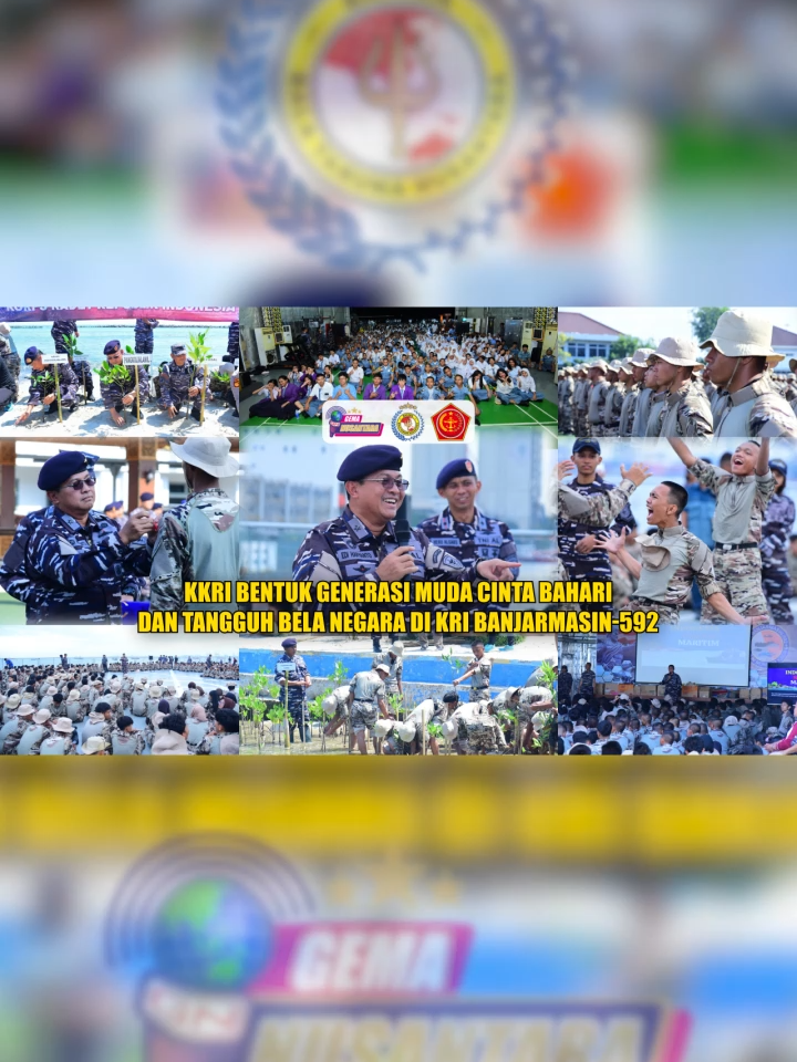 KKRI Bentuk Generasi Muda Cinta Bahari dan Tangguh Bela Negara di KRI Banjarmasin-592 (Puspen TNI). 1.000 siswa-siswi SMA dan SMK mengikuti rangkaian kegiatan Korps Kadet Republik Indonesia (KKRI) di atas KRI Banjarmasin-592 pada 20-21 September 2025 yang diselenggarakan oleh Satuan Komando Lintas Laut Militer (Kolinlamil) TNI AL. Berbagai materi penting dikemas secara interaktif, mulai dari :  - Kebaharian - Bela Negar - Wawasan Nusantara - Sejarah Perjuangan Bangsa - Kepemimpinan - Bahaya Narkoba - Keterampilan praktis seperti Pertolongan Pertama pada Kecelakaan (P3K) - Teknik Survival - Pengetahuan mengenai Undang-Undang ITE untuk membangun karakter tangguh sekaligus cerdas secara digital Sebanyak 100 peserta terpilih melaksanakan penanaman mangrove di Pulau Untung Jawa. Aktivitas ini sekaligus bukti nyata komitmen KKRI dalam menjaga kelestarian alam serta ekosistem pesisir Nusantara. Melalui kegiatan KKRI ini, TNI, khususnya Satuan Kolinlamil, menegaskan komitmennya untuk terus membina generasi penerus bangsa agar memiliki jiwa patriot, cinta tanah air, serta cinta bahari dan peserta diharapkan tumbuh menjadi pemuda tangguh dengan karakter kuat dan wawasan kebangsaan yang luas. Sumber : Puspen TNI #tniprima #tnipatriotnkri #nkrihargamati #tnikuatrakyatbermartabat #listrik #pantes #indonesia #kejaksaan #berantakan #dudung #gaet #tentara #seniornya #ri #prada #opm #negara #keadilan #hut #silfester #lucky #mati #oknum #polisi #bgttt #tni #perempuan #pln #kemerdekaan #tewas