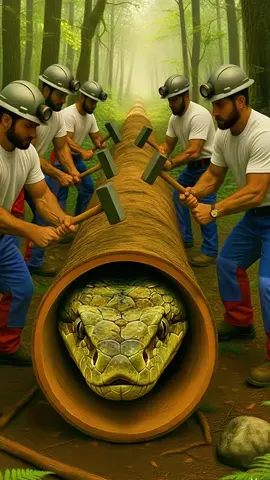Rescue a gaint snake from logs😱😱😱#shorts #animals #viral #ai 