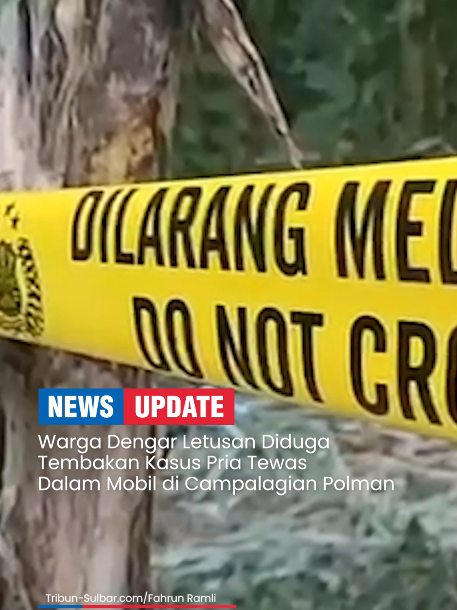 Download aplikasi berita TribunX di Play Store atau App Store untuk dapatkan pengalaman baru TRIBUN-SULBAR.COM, POLMAN - Polisi telah memasang police line di lokasi ditemukannya Husain (35), warga Pambusuang, Kabupaten Polewali mandar, ulaesi Barat yang tewas dalam mobil. Husain diduga tewas akibat tertembak di Kabupaten Polewali Mandar (Polman), Sulawesi Barat (Sulbar), Senin (22/9/2025). Artikel ini telah tayang di Tribunsulbar.com dengan judul Warga Dengar Letusan Diduga Tembakan Kasus Pria Tewas Dalam Mobil di Campalagian Polman, https://sulbar.tribunnews.com/polman/70334/warga-dengar-letusan-diduga-tembakan-kasus-pria-tewas-dalam-mobil-di-campalagian-polman. Penulis: Fahrun Ramli  Editor: Ilham Mulyawan Program: Short Tribun Sulbar Editor Video: Mapparessa Uploader: Mapparessa Sumber: Wartawan Tribun Sulbar #polman #pria #tewas #tribunsulbar