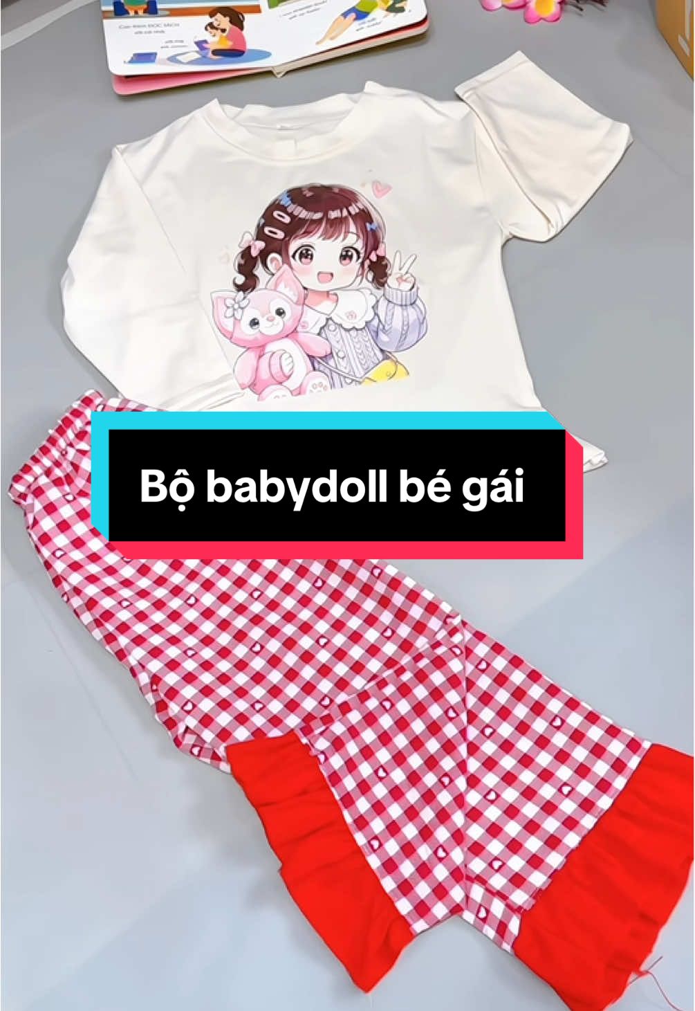 Bộ thun cotton dài tay dáng babydoll cho bé gái #xuhuong #mevabe #bobegai #bodaitaychobe #thoitrangbegai 