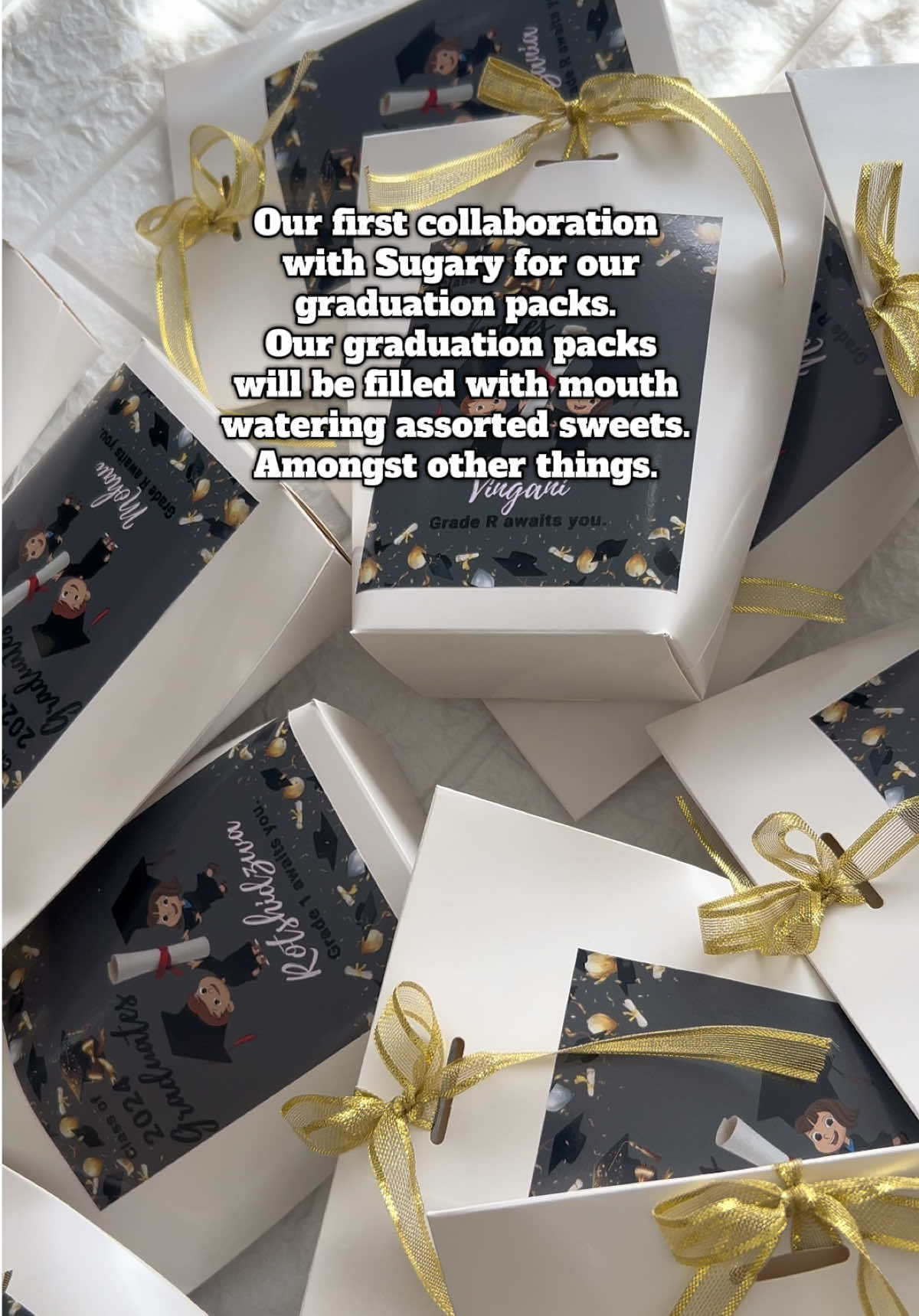 We will be collaborating with @Sugary to fill your graduation packs with assorted sweets and smoothing educational. Place your order. #munchboxbykatekanim #trendingvideo #graduation2025 #grade1 #partyfavours 
