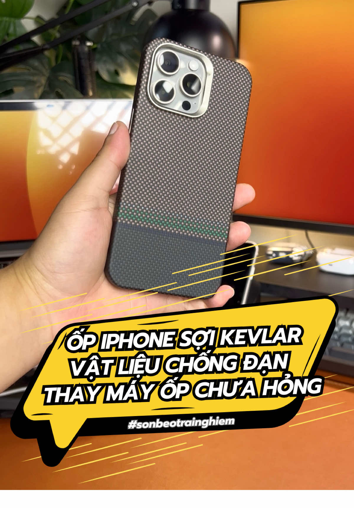 Ốp này được làm bằng sợi kevlar. Loại vật liệu bền hơn thép gấp 5 lần và thường được ứng dụng vào làm áo giáp. Ít bám vân cầm nắm cực kỳ sướng. Dùng thay máy mới rồi ốp còn chưa hỏng. #sonbeotrainghiem #benks #opiphone 