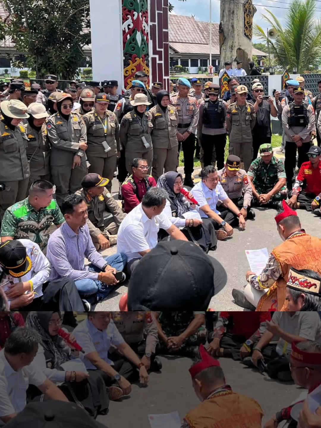 Ratusan warga yang tergabung dalam Aliansi Koperasi Masyarakat Kota Bersatu berunjuk rasa di depan Kantor Bupati Kotim, Rabu (24/9/2025). Mereka menolak pengelolaan lahan sawit sitaan Satgas PKH oleh PT Agrinas maupun pihak luar. Dalam aksi damai tersebut, Wakil Bupati Kotim Irawati turun langsung menemui massa. Ia bahkan duduk bersila di atas aspal, mendengarkan aspirasi warga. Irawati menegaskan, aspirasi ini akan diteruskan hingga ke tingkat provinsi dan pusat. Pekan depan, Gubernur Kalteng bersama seluruh bupati dijadwalkan bertolak ke Jakarta untuk membahas persoalan ini dengan PT Agrinas. https://kaltengoke.com/2025/09/24/warga-kotim-tolak-pt-agrinas-wabup-irawati-turun-temui-massa/ #KaltengOke #Kotim #KotawaringinTimur #Agrinas #SawitKotim #UnjukRasa #BeritaDaerah #WargaKotim  #Fyp  Foto: Apri