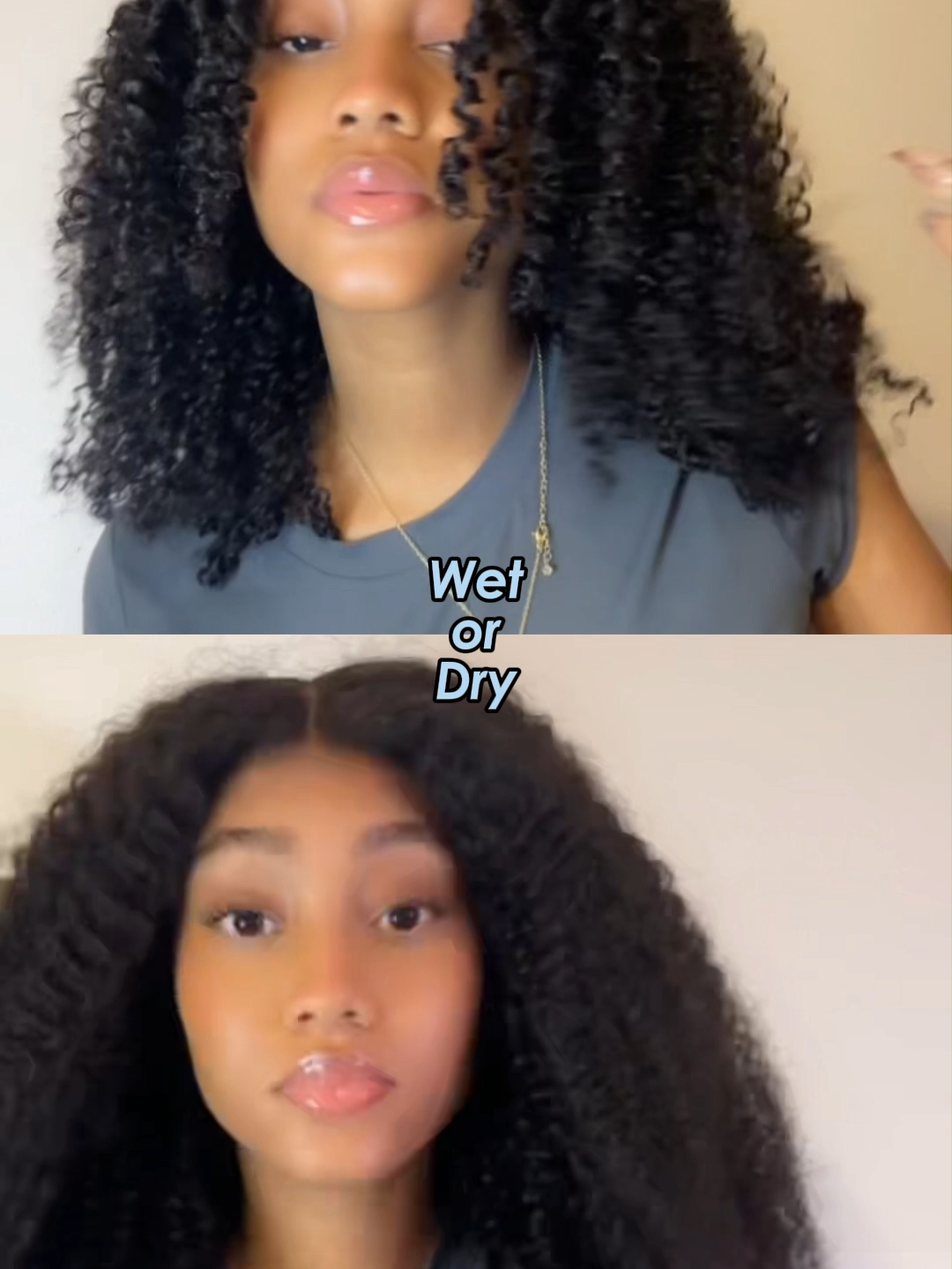 Wet or Dry?🥳For Curly Wig I love both🥰😏 #tiktoktopwigs #gluelesswigs #blackgirlmagic #curlymehair #hairvideos #hairtok #naturalwig #weargowigs #gluelesswig #kinkycurlyhair #fyp #forupage