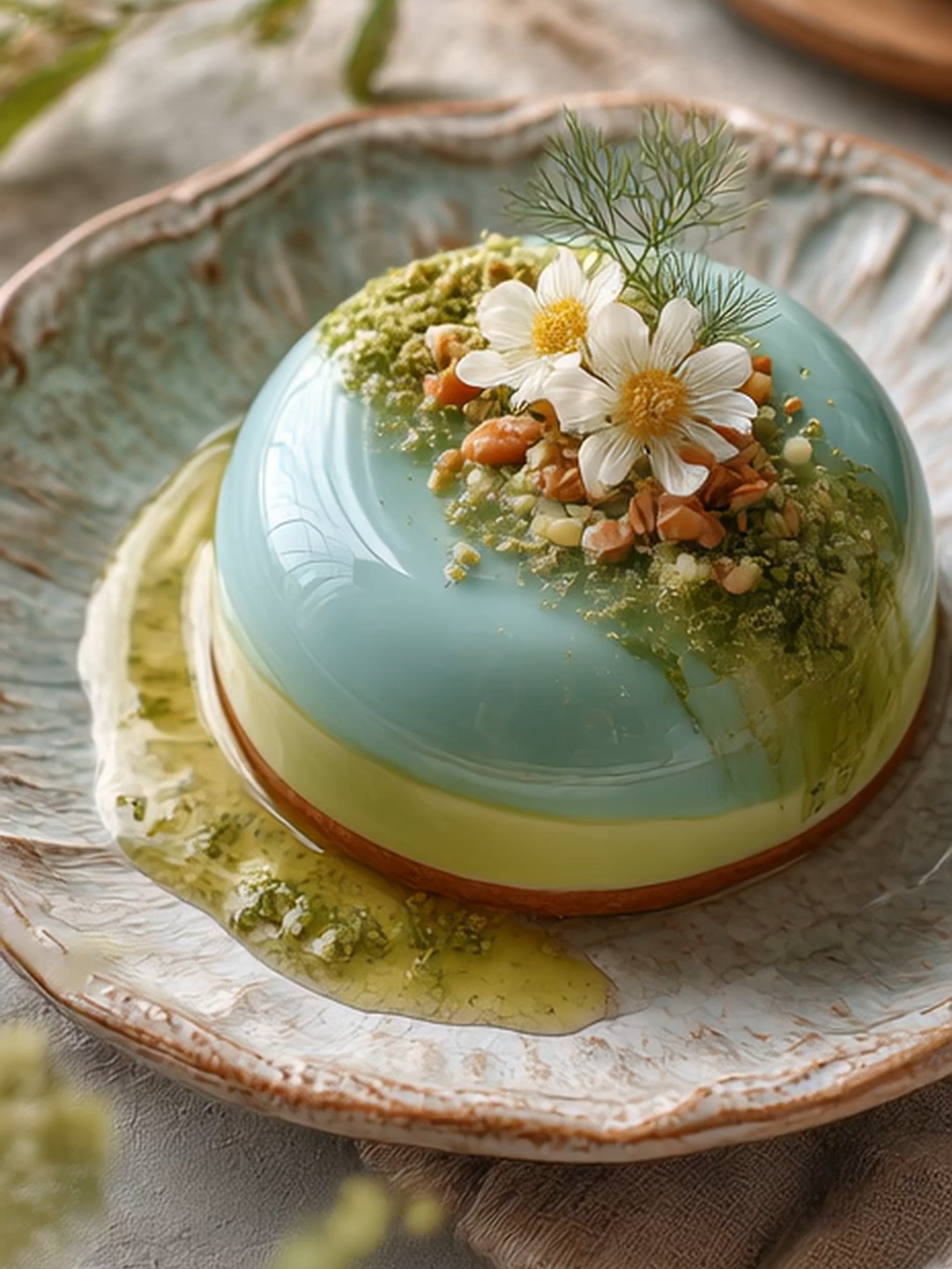 Luxury Panna Cotta Dome 🌿 Mirror Glaze & Pistachio Crunch #fyp