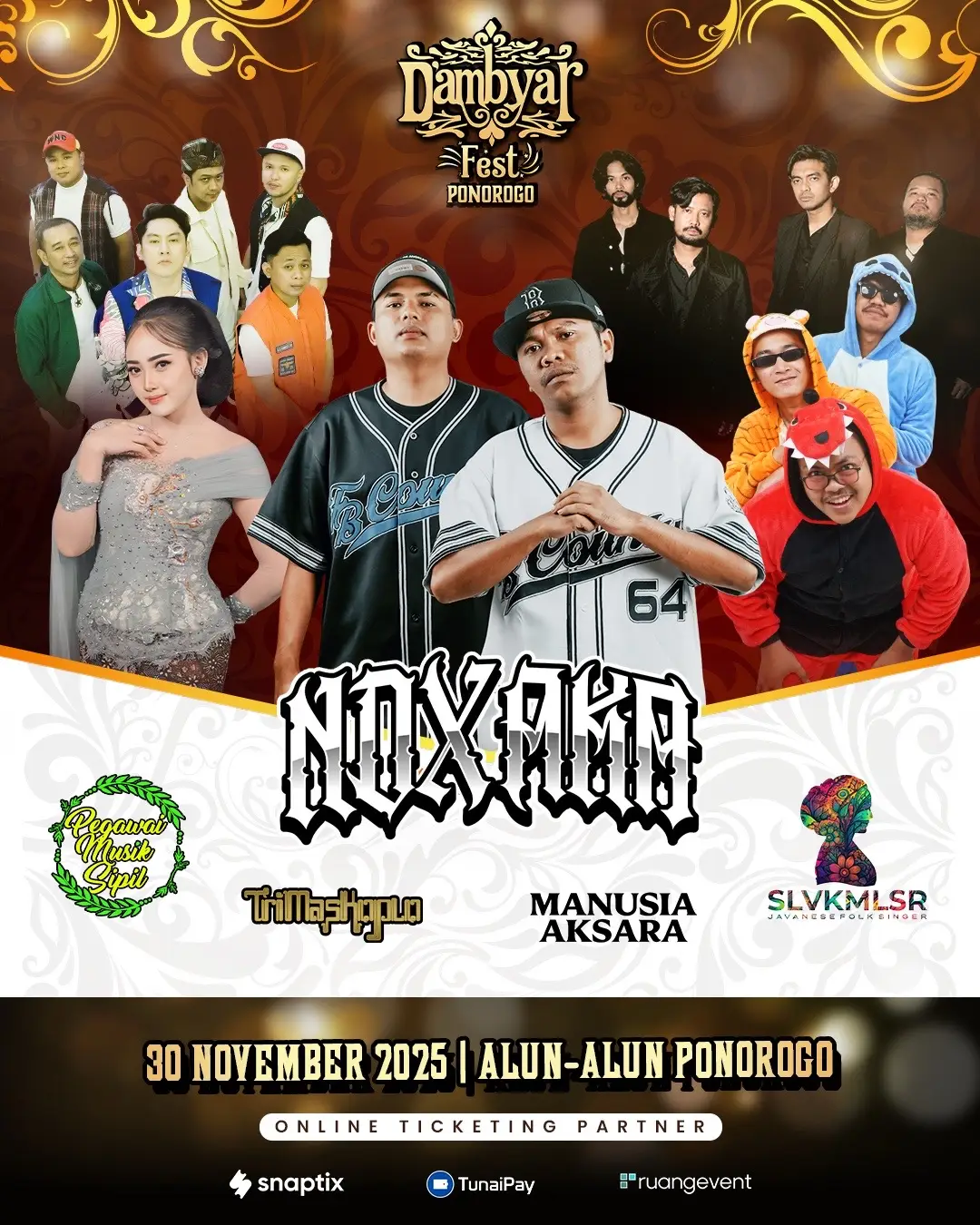Nikmati penampilan spektakuler dari: 🎤 NDX AKA 🎤 Silvy Kumalasari 🎤 Pengawal Musik Sipil 🎤 Tri Mas Koplo 🎤 Manusia Aksara dan masih ada penampilan seru lainnya yang bakal diumumkan segera🤗‼️ Stay tuned & siap-siap makin heboh! 🚀 📅 Minggu, 30 November 2025 📍 Alun-Alun Ponorogo Buruan amankan tiketmu sebelum kehabisan 🎟️  TIKET HANYA TERSEDIA MELALUI ➡️SnapTix ➡️Tunai Pay ➡️Ruang Event atau CLICK LINK DI BIO ( https://lnk.at/d.ambyarfest )  Jangan lewatkan momen musik terbesar di Ponorogo akhir tahun ini!🤩🙌🏼 #DAmbyarFest2025 ##fyp #Ponorogo #jawatimur #fypシ゚ 