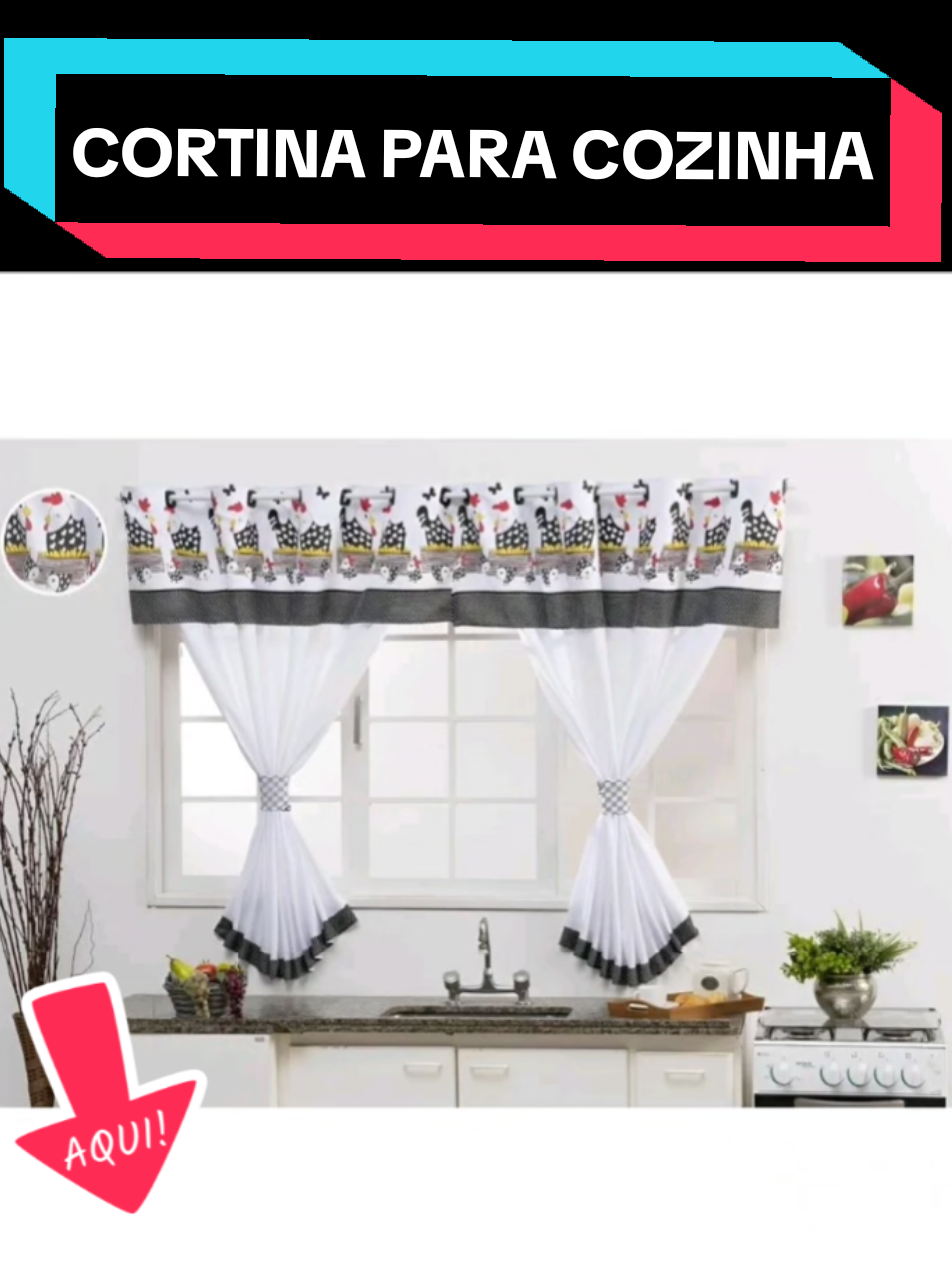 Cortina para Cozinha com Bandô, charmosa e funcional, ideal para decorar o ambiente com praticidade. Confeccionada em tecido de qualidade, traz leveza e beleza ao espaço. Clique no carrinho e garanta já a sua. #fypppppppppppppppppppppp #foryou #tiktokshop #foryour 