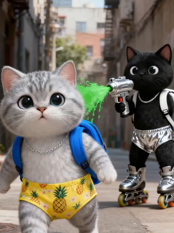 Kitten splashed with paint; jealous black cat copied, got hot water punishment 😿#cats #shorts #ai 