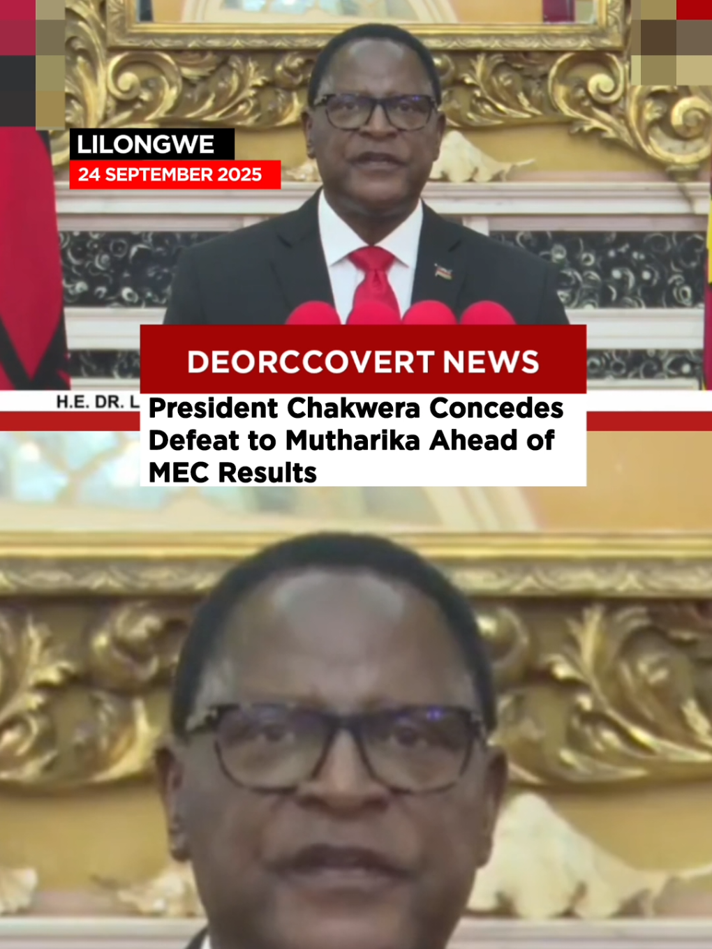 Breaking News: President Chakwera Concedes Defeat to Mutharika Ahead of MEC Results Lilongwe, Malawi – 12:00 p.m., 24 September 2025 Dr. Lazarus McCarthy Chakwera, the incumbent President of Malawi, has this afternoon conceded defeat in the presidential race to Professor Arthur Peter Mutharika, leader of the Democratic Progressive Party (DPP). In his remarks, President Chakwera expressed gratitude to the Malawi Electoral Commission (MEC) chairperson and staff for their professionalism in managing the electoral process. He also extended his best wishes to Professor Mutharika as the incoming president. However, Chakwera raised concerns over alleged irregularities in this year’s election. He urged MEC to take action against individuals involved in illegal practices that, he said, compromised the credibility of the polls. The president further explained that he had sought court intervention to ensure MEC addressed the matter. According to him, the court has since directed MEC to review the reported irregularities while allowing the results process to proceed. Chakwera’s concession came around 12 p.m. today, just hours before MEC is scheduled to officially announce the winner of the 2025 presidential election at 2 p.m. This concession clears the path for Mutharika’s return to State House, marking a dramatic political shift as Malawians await MEC’s official declaration. #MalawiDecides2025 #BreakingNews #ElectionResults #Chakwera #Mutharika 