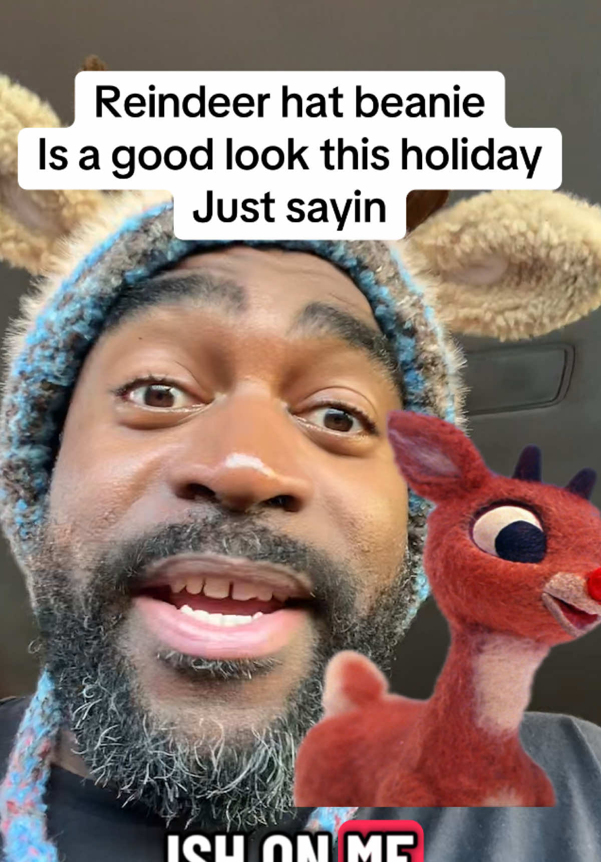 #holidayseason is right around the corner. I’m ready with my reindeer hat cause everybody needs to know I’m the best dressed reindeer this holiday season. It’s in my showcase. #reindeerhat #beanie #rudolph #santa 