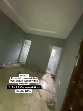 To let‼️ Room self contained (Full POP, kitchen cabinet will be installed) 📍: Fanibi, Ondo road  Rent is 400k 