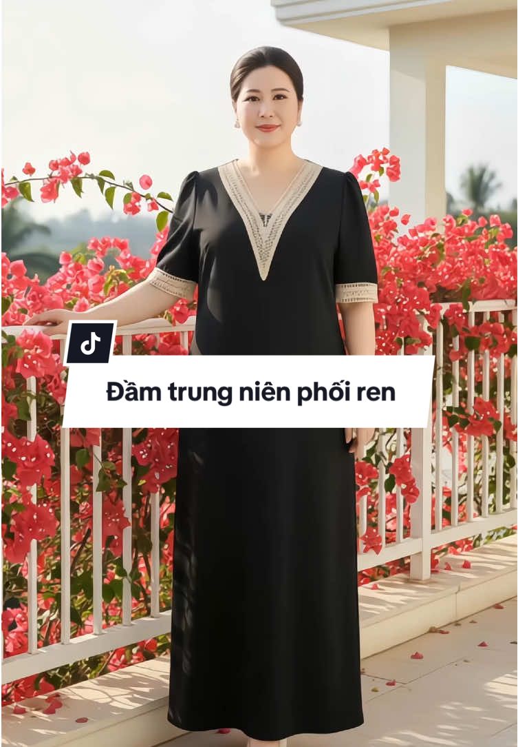 Váy đầm cổ phối ren #thoitrangnu #damtrungnien #thoitrangtrungnien 