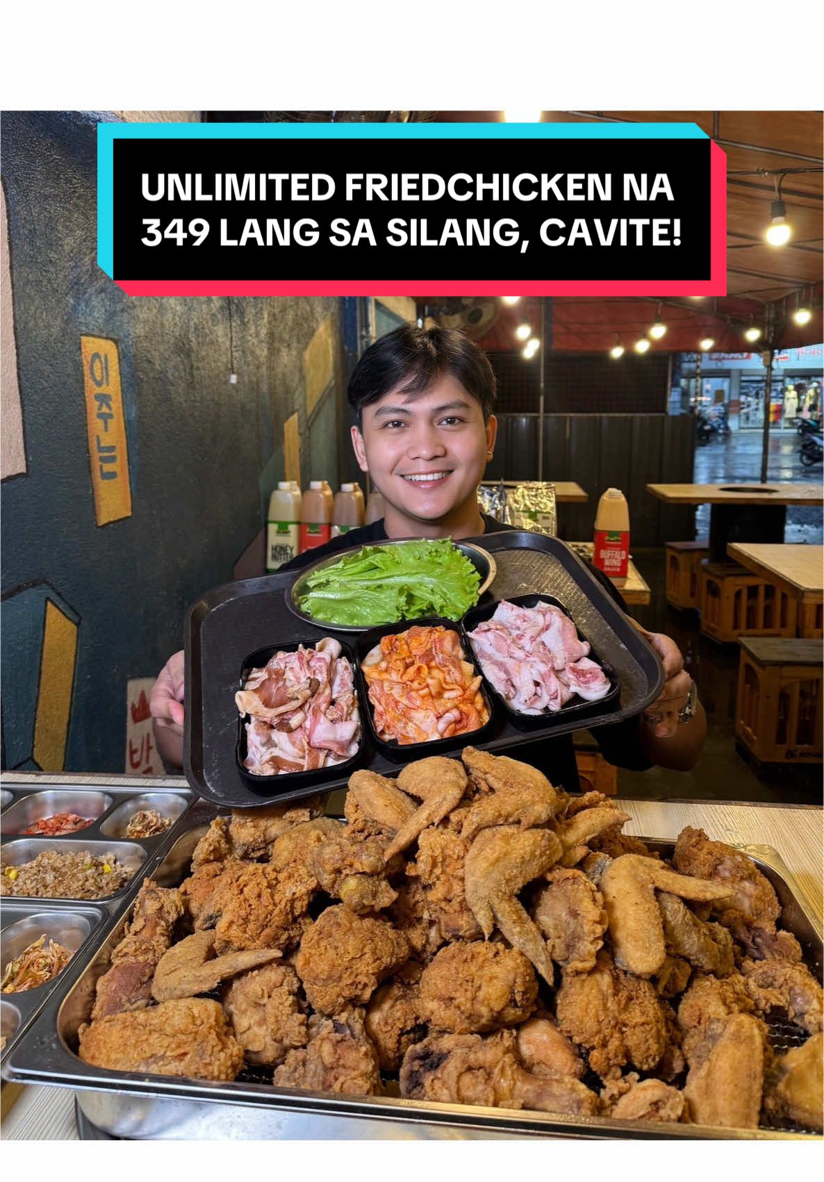 UNLIMITED Fried Chicken sa Cavite! unli chowfan rice, side dishes, may 10 flavors at add 50 lang naka unli samgyupsal na din! #wilbuena #cavite #SilangCavite #Katakas #foryoupage 
