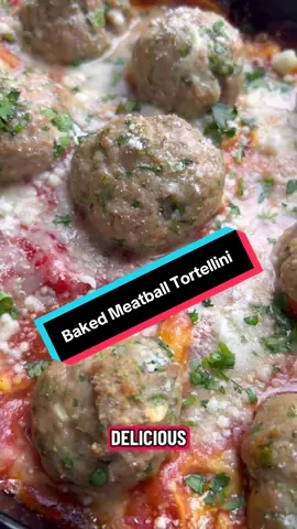 Baked Meatball Tortellini  This is such a great easy weekday dinner recipe! There’s no boiling or precooking required - it all cooks in one casserole dish and it ready for the oven in less than 20 minutes! Here’s the recipe: Ingredients: - 1lb of 93/7 ground turkey or beef  - 1/2 cup fresh parsley, minced + extra for optional topping  - 1/2 cup grated pecorino romano + extra for topping (I HIGHLY recommend the Locatelli brand!). If you don’t have pecorino romano, grated parm will do! - 1/3 cup Italian seasoned breadcrumbs  - 1 large egg  - 2-3 garlic cloves, minced - 1 Tbsp onion powder  - 1/4 tsp ground black pepper - 24 ounces frozen cheese tortellini  - 24 ounces passata tomato sauce/puree - 6 ounces jarred or premade pesto, excess oil drained - 1/3 cup water  - Shredded mozzarella for topping to your liking - see recipe directions.  - Optional minced parsley garnish  (For the frozen tortellini, passata, and pesto, get as close to the ounces listed as possible, going a little over, if necessary! Each brand can vary slightly and that’s ok!) Baked Meatball Tortellini Directions: 1. Preheat oven to 375 degrees Fahrenheit.  2. In a mixing bowl, fully combine the ground turkey, bread crumbs, 1/2 cup grated cheese, 1/2 cup fresh parsley, minced garlic, egg, onion powder, and ground pepper, ensuring everything is evenly mixed together. Set aside.  3. In a sprayed casserole dish (I used 9x13), fully combine passata, pesto, & water. Dump in frozen tortellini and fully incorporate until all tortellini are covered in sauce and layered as evenly as possible. 4. Using about 2 Tbsp of meat mixture at a time, roll the meat into meatball shapes, placing each meatball on top of the frozen tortellini mixture so that they are evenly spaced apart. You should get about 12-14 meatballs. 5. Top with a sprinkle of shredded mozzarella & grated cheese to your liking, cover with sprayed foil, and bake for 40 minutes. Uncover. Bake for an additional 10 minutes. Top with additional grated cheese & fresh parsley if you’d like and enjoy! #weeknightdinner #easydinnerideas #easymeals #tortellini #meatballrecipe 