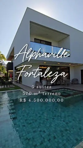 📍 Alphaville Fortaleza 📐 420m² | Terreno 570m² 🛏 5 Suítes + DCE 🏖 Piscina com Hidromassagem 🔌 100% Projetada e Mobiliada 🛋 Ampla Sala Integrada ❄️ Casa 100% Climatizada 🚙 4 Vagas de Garagem 🔪 Cozinha planejada 🌴 Jardim elaborado 💧Poço Profundo 🚿 Boiler água quente 📦 Porteira Fechada 💰 4.500.000