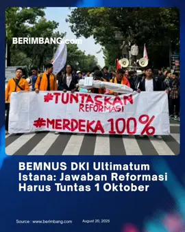 Jakarta, 24 September 2025 – Aliansi Badan Eksekutif Mahasiswa Nusantara (BEMNUS) Wilayah DKI Jakarta menegaskan akan mendatangi Kementerian Sekretariat Negara Republik Indonesia pada Rabu, 1 Oktober 2025. Kedatangan tersebut untuk menagih jawaban resmi Pemerintah atas tuntutan yang sudah disampaikan dalam aksi demonstrasi dan diskusi terbuka pada 15 September lalu. Dalam aksi sebelumnya, BEMNUS DKI telah menyerahkan dokumen kajian dan tuntutan resmi kepada perwakilan Presiden Republik Indonesia. Dokumen tersebut berisi agenda “Merdeka 100%, Tuntaskan Reformasi” yang menekankan urgensi reformasi di berbagai sektor strategis bangsa, antara lain: Reformasi Partai Politik Reformasi Tentara Nasional Indonesia (TNI) Reformasi Kepolisian Republik Indonesia (Polri) Reformasi Hukum dan Pemberantasan Korupsi Reformasi Pendidikan Tuntutan itu sebelumnya sudah disampaikan secara lisan dalam forum diskusi terbuka serta dituangkan dalam bentuk kajian tertulis. BEMNUS DKI Jakarta menegaskan bahwa jawaban resmi dari Pemerintah harus diberikan pada 1 Oktober 2025. Mereka meminta jawaban yang jelas, menyeluruh, memiliki dasar hukum, serta diumumkan terbuka kepada publik demi menjamin akuntabilitas. #BEMNUS #Reformasi #Merdeka100 #UltimatumBEM #ReformasiTuntas  