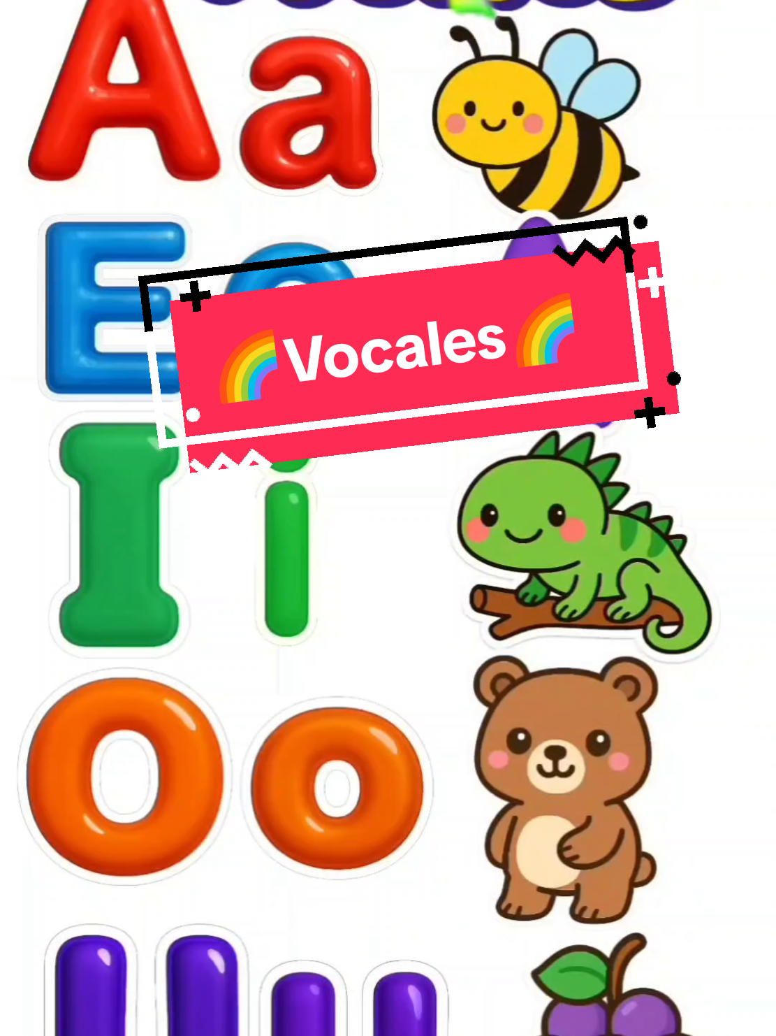 Aprende las vocales en 5 minutos🤩🍓🍋‍🟩 #educacióninfantil #paratii #preescolar #VideosParaNiños #vocales 