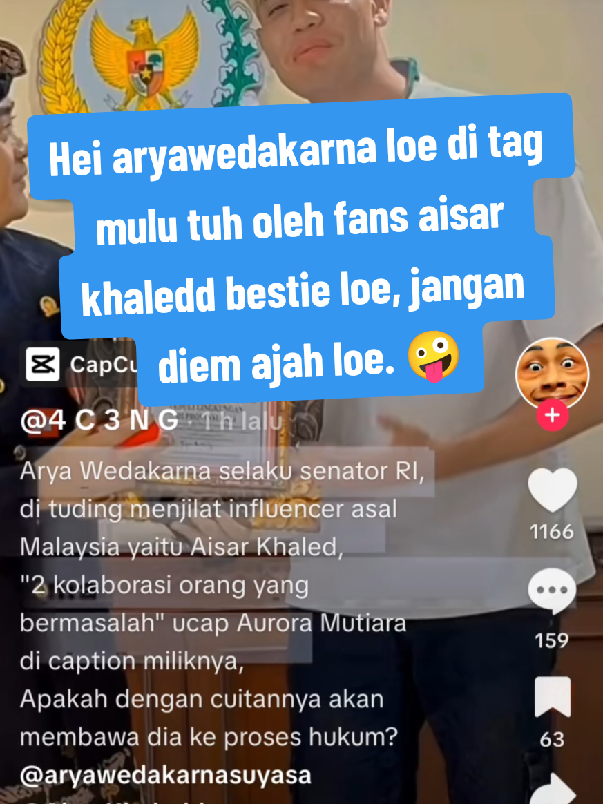 Hei aryawedakarna mantan PECATAN ANGGOTA DPD BALI karena bermasalah mulu. Tuhhh di tag fansnya aisar khaledd bestie loe, jangan abaikan mereka karena mereka sudah mengagungkan loe. Cepatan berikan juga sovenir gratis yaitu piagam penghargaan, kan loe punya banyak stok tuhhh... Cepatan berikan agar mereka sama seperti idola mereka dapat kenang-kenangan dari loe. Sabar yahhh kalian fansnya sipembuat masalah, nanti si aryawedakarna akan membagikan sovenir gratis buat kalian berupa piagam penghargaan, karena si adyawedakarna merupakan spesialis penerbit piagam penghargaan. 🤣🤣🤣 Oohhh iya, sabar yahhh kalian nanti kalau gw mood gw akan post masalah si aryawedakarna sampai akhirnya SI ARYAWEDAKARNA DIPECAT!!! Ada kok buktinya di wikipedia. 🤪 #fyp #aryawedakarna #aisarkhaledd #fypforyou #fypviral  @4 C 3 N G  @AJIK PANTAU  @AisarSultanMalaysia  @AisarKhaledd 