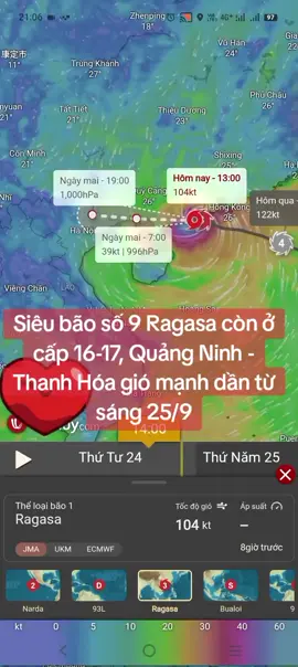 Siêu bão số 9 Ragasa còn ở cấp 16-17, Quảng Ninh - Thanh Hóa gió mạnh dần từ sáng 25/9 #tinmoi #tintucnews #tinbao #baoso9 