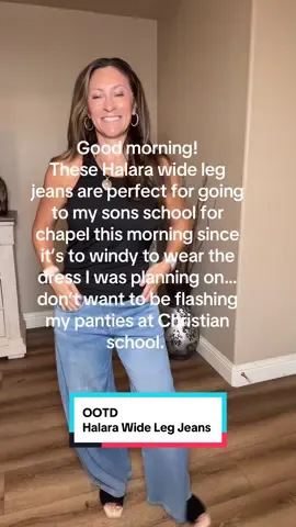 Halara wide leg jeans for this morning to hang at my sons school. I’m 5’2” 128lbs wearing a size small in the short length. Color is blue gray. #widelegjeans #widelegpants #halara #casualoutfits #falloutfits 