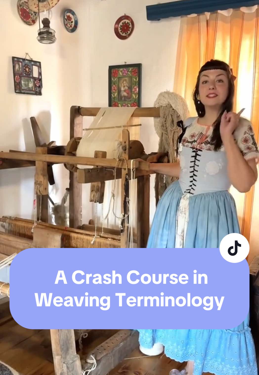 What questions do you have about textile terminology and techniques? Looms can be incredibly simple but that doesn’t mean the textiles they produce are — that’s up to the weaver.  This was filmed at the Blue House in Marin, Romania, which is run as a rental and artist residency by Marina Toma, a local ethnographer and documentary filmmaker. The weaver was at the Casa Muzeu Costume Populare in Sârbi, Romania. #TextileHistory #Weaving #Loom #LanguageLearning #TikTokLearningCampaign 