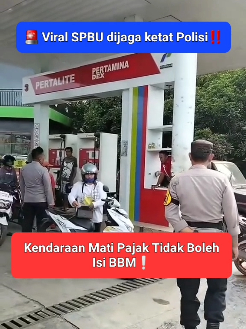 Viral!!! Kendaraan Mati Pajak Tidak Boleh Isi BBM di SPBU Pertamina. Baru-baru ini beredar video di media sosial yang menampilkan sejumlah aparat kepolisian melakukan inspeksi mendadak (sidak) ke sebuah Stasiun Pengisian Bahan Bakar Umum (SPBU). Dalam video itu, polisi meminta pihak SPBU tidak melayani pengendara yang menunggak pajak kendaraan. Rekaman video itu viral setelah, salah satunya dibagikan pengguna Tik Tok, @way.gan7pada Selasa (24/9/2025). Berdasar video berdurasi singkat itu, tampak pengendara motor dan mobil membludak saat mengantre pengisian BBM di SPBU tersebut. Sejumlah polisi pun tampak mengawasi petugas SPBU saat melayani para pengendara yang antreannya tampak mengular. Dalam video itu, tampak terdengar suara pria diduga salah satu anggota polisi meminta petugas SPBU hanya melayani pengendara yang sudah membayar pajak kendaraan. 