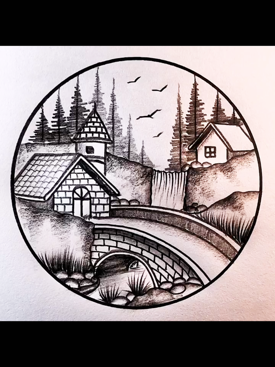 mesmerizing bridge landscape drawing scenery with pencil ✏️  . . . #draw #drawings #usatiktok🇺🇸 #drawingprocess #drawingtutorial 