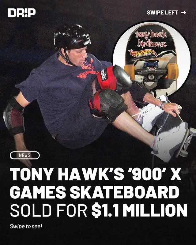 Tony Hawk's original '900' board from the 1999 X Games sold for $1,152,000 at Juliens Auctions 🔥 #tonyhawk #XGames #Skateboarding #hypebeast #skatetok #skaterlife 