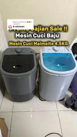 Replying to @bluwe_pix😎😎 Promo gajian sale Mesin Cuci maimeite hemat daya bisa cuci baju dewasa dan celana jeans, multifungsi ada keranjang pengeringnya juga. CO harga promo di keranjang kuning. #mesincuci #mesincucimini #mesincucimaimeite #gajiansale #mesincuciportable 
