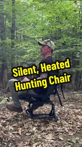 This heated hunting chair swivels silently. It is essential hunting gear that will keep you warm while hunting whitetail deer this season.  #huntinggear #huntingseason #huntingblind #heatedchair #giftsforhim 