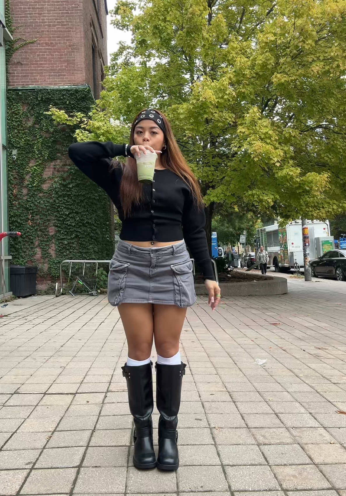 My favorite season is coming 🍂🍁🍃. Yes, I will be in moto boots 🙂‍↕️.  . . . . . . . . #motoboots #OOTD #outfit #cargoskirt #blackboots 